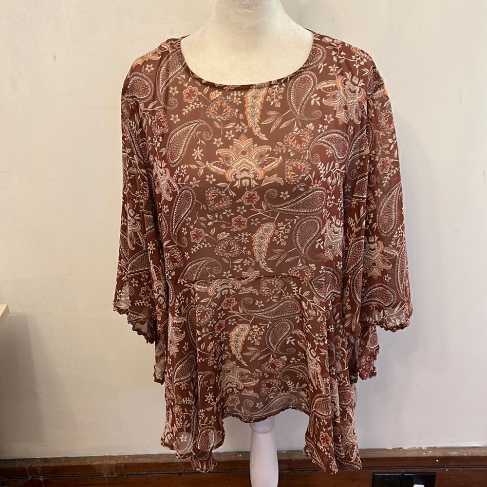Simply Emma brown paisley sheer blouse Size 1X